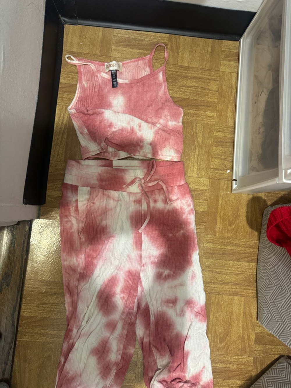 Beach Riot Pink & White Tie-Dye Ribbed Tank with Drawstring Joggers